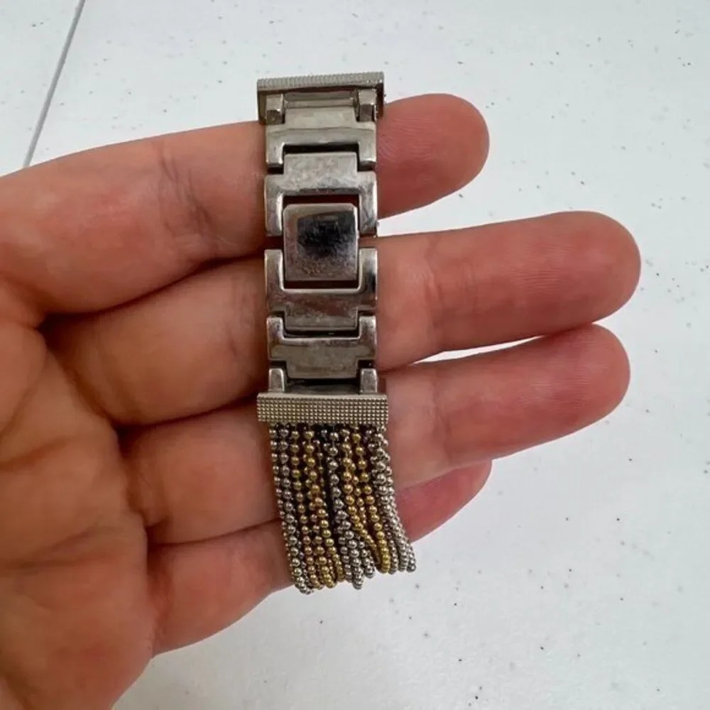 Chicos‎ Watch Chain Multi Strand Mixed Metal Gold Silver Tone Big Face White